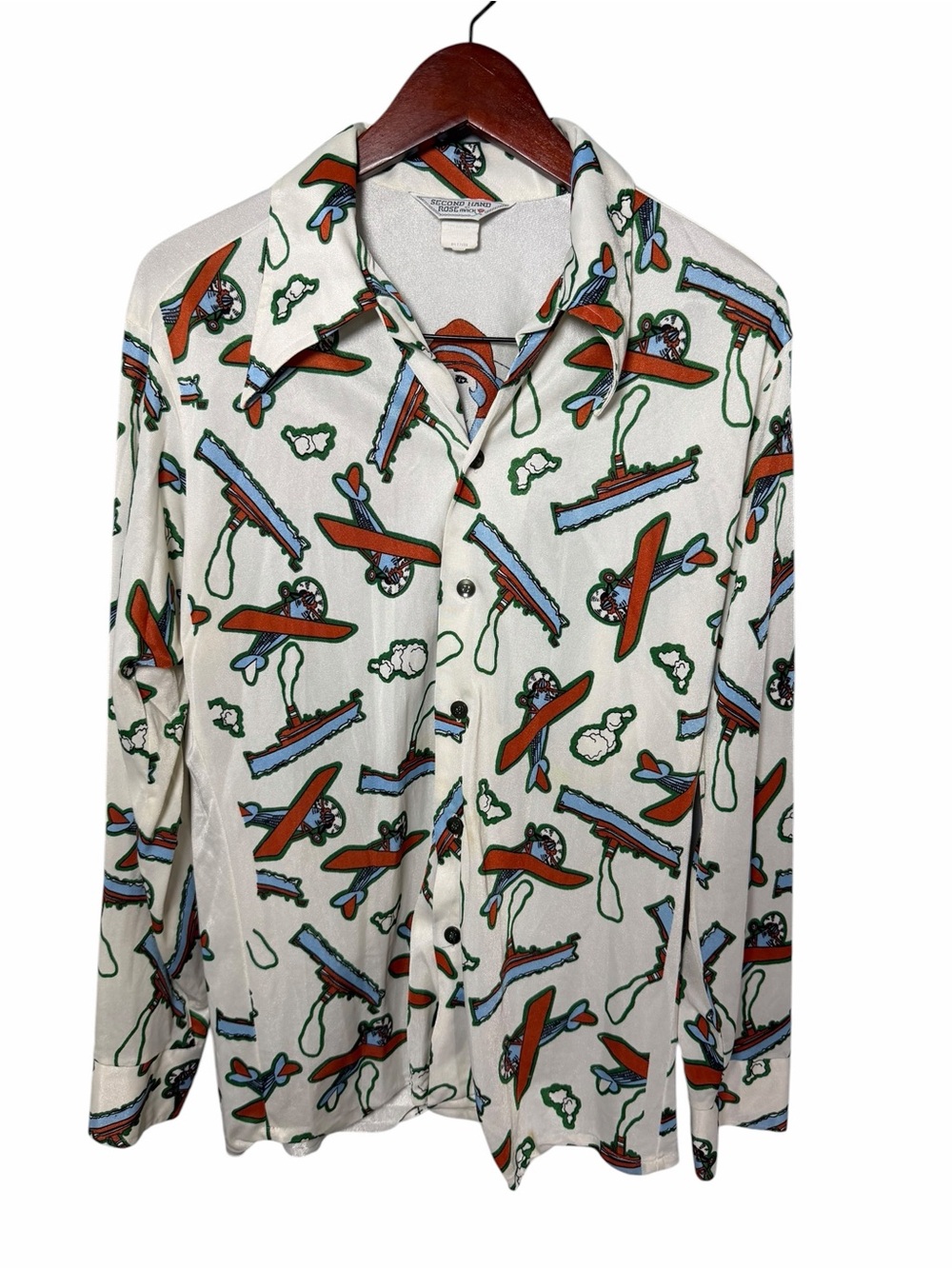 Women's White Travel-Print Button Down Shirt - Picture 2 of 7